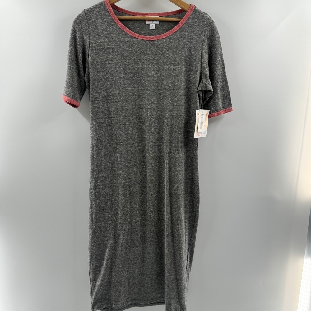 LuLaRoe Julia Midi Dress Small Heathered Grey with Dark Pink Trim NWT